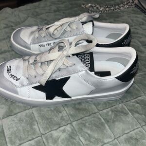 Golden Goose White, Silver and Black Star Sneakers